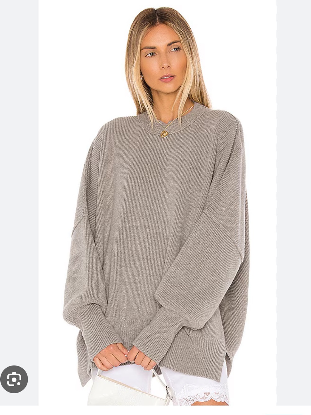 Free People Oversized Scoop-Neck Sweater in light grey